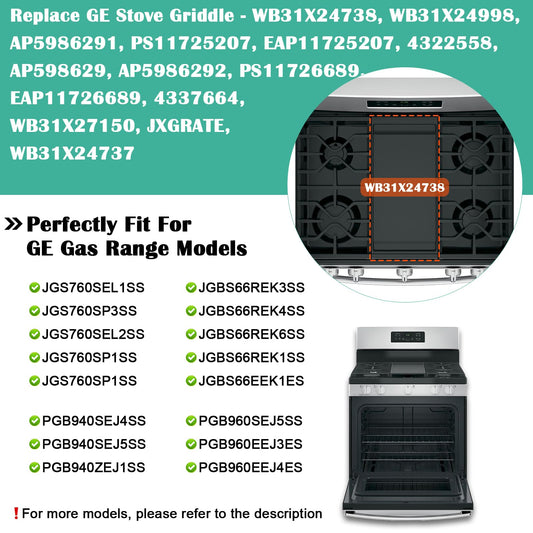 WB31X24738 Cast Iron Griddle Replacement for GE Appliance Gas Range