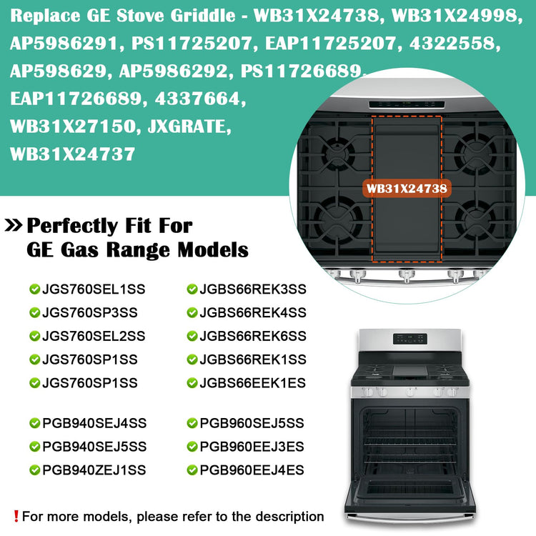 WB31X24738 Cast Iron Griddle Replacement for GE Appliance Gas Range