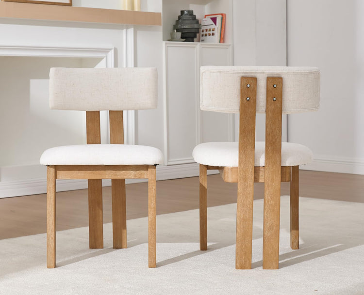 Linen Dining Chairs Set of 6 Modern Farmhouse Kitchen Chairs with Open Low Back Upholstered Wood Side Chairs for Dining Room (6 Count)