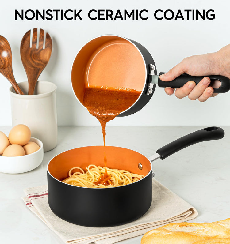 Nonstick Ceramic Saucepan Set with Lid