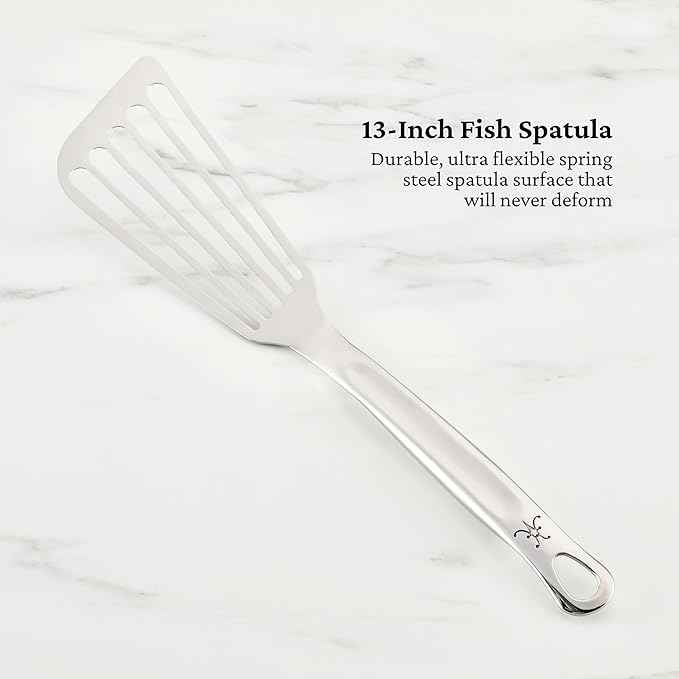 Hestan Provisions Chef's Tools, Essential Set (5-Piece), Stainless Steel Solid Spoon, Ladle, Pasta Fork, Turner/Spatula, Fish Spatula