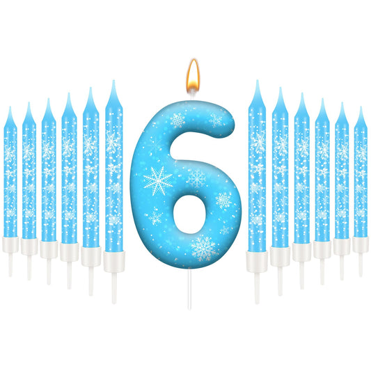 13PCS Snowflake Themed Birthday Candles Number 6 Set (13 Count)