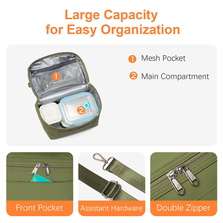 NOL Insulated Lunch Bags for Women Cooler Bag Lightweight Nylon Waterproof Lunch Box for Work