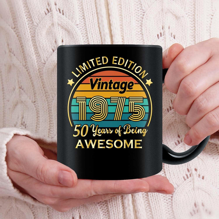 QUPT 50th Birthday Gifts for Women Men, 50th Birthday Gifts for Him, 1975 Birthday Gifts for Women Men, 50 Years Old Gifts, 1975 Birthday Gifts for Her Him, 50th Birthday Presents Coffee Mug
