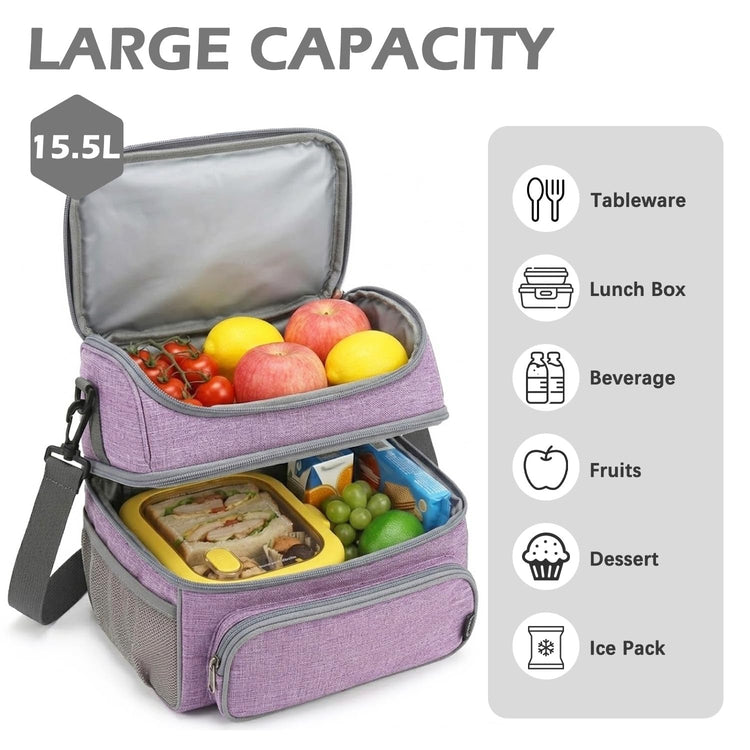 Double Layer Cooler Insulated Lunch Bag Adult Lunch Box Large Tote Bag for Men (2 Count)
