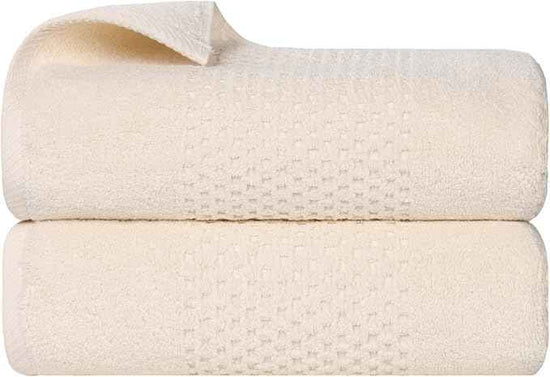Superior Playa Zero Twist Cotton Medium Weight Towels, for Guest Bath, Bathroom, Shower, Spa, Plush, Quick Dry, Ultra-Soft Towels, Bath Essentials, Waffle Textured, Bath Towels, Set of 2, Ivory