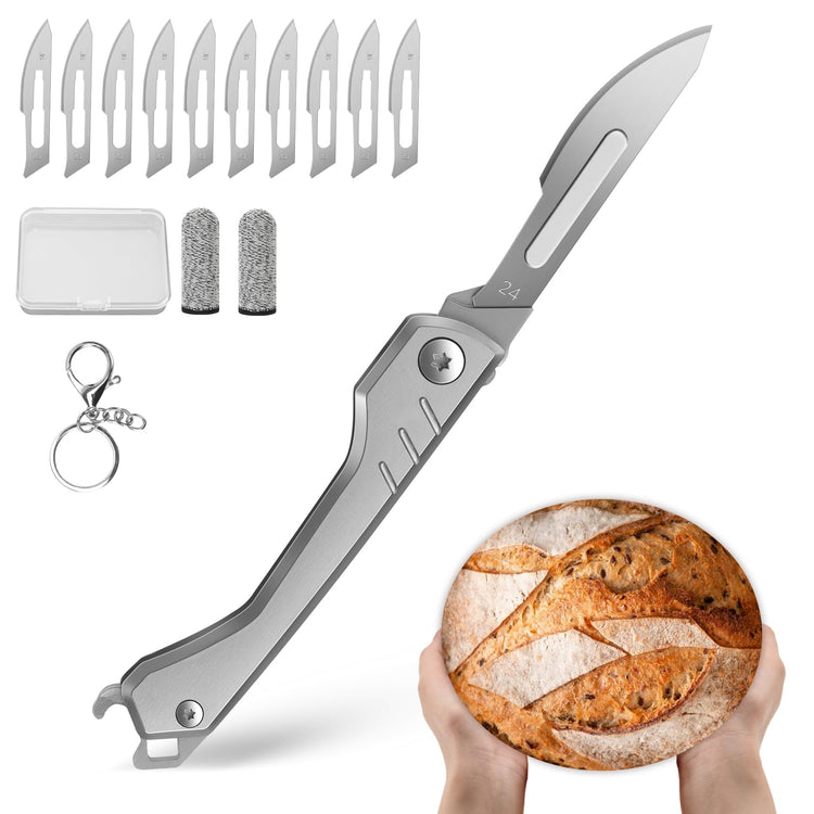 Folding Bread Lame Dough Scoring Tool with 10 Blades & Storage Box