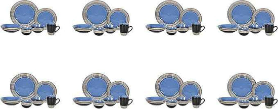 48 Piece Dinnerware Set, Ceramic Plates and Bowls Sets for 8, Microwave and Dishwasher Safe, Handcrafted Tree Bark Series Dish Set, Blue