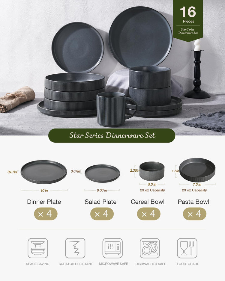 Star Stoneware Dinnerware Sets with Pasta Bowls (16 Count)