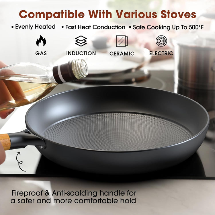 imarku Frying Pan Set - 10 &12inch Pot Set with Removable Handle Honeycomb Cast Iron Skillets, Large Frying Pans Nonstick Dishwasher Safe, Oven Safe Kitchen Pans for Cooking, Best Gifts for Women/Men - Nestoria