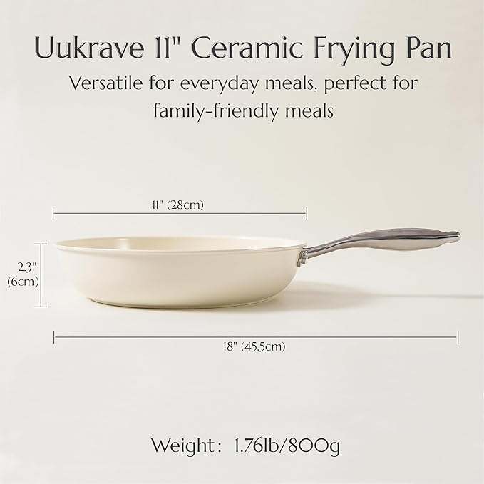 UUKRAVE Nonstick Ceramic Frying Pan Skillet, 11" Ceramic Saute Pans, Cooking Fry Pan with Stay-Cool Handle, Non-Toxic, PFAS-Free, All Stovetops (Gas, Electric & Induction), Dishwasher & Oven Safe