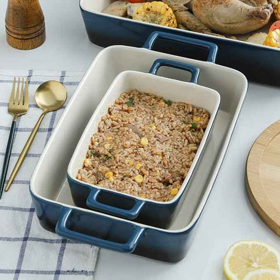 KOOV Bakeware Set, Ceramic Baking Dish, Rectangular Baking Pans Set, Casserole Dish for Cooking, Cake Dinner, Kitchen, Wrapping Upgrade, 12 x 8.5 Inches, 3-Piece (Gradient Blue)