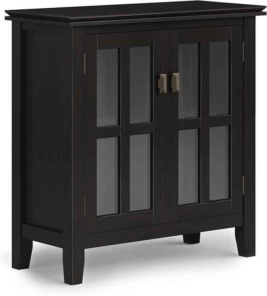 SIMPLIHOME Artisan SOLID WOOD 30 Inch Wide Contemporary Low Storage Cabinet in Hickory Brown, For the Living Room, Entryway and Family Room