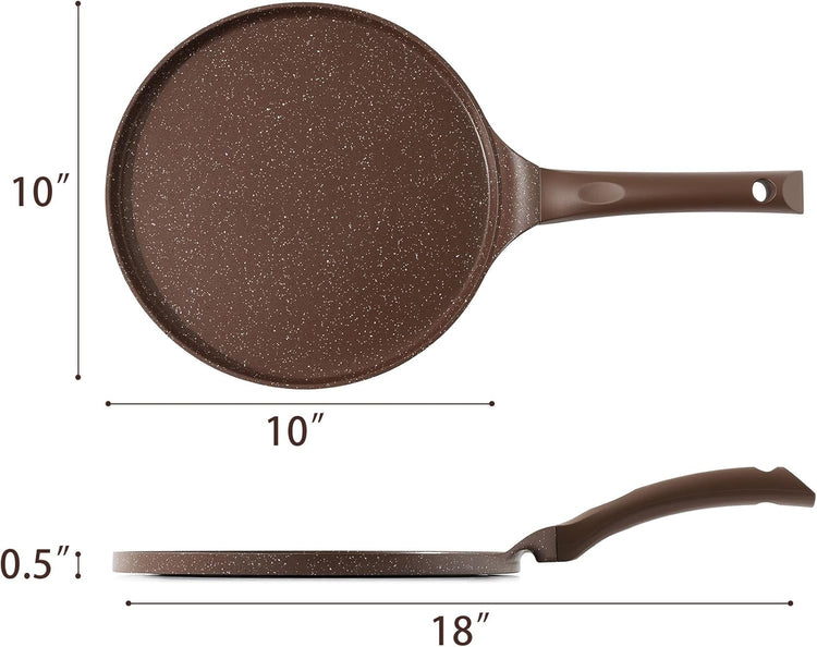 SENSARTE Nonstick Crepe Pan, Swiss Granite Coating Dosa Pan Pancake Flat Skillet Tawa Griddle 10-Inch with Stay-Cool Handle, Induction Compatible (Toffee Brown)