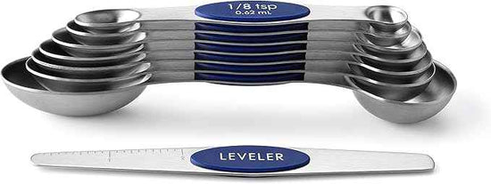Spring Chef Stainless Steel Magnetic Measuring Spoons Set of 8 with Leveler, Heavy Duty Teaspoon & Tablespoon Measuring Spoons With Strong N45 Magnets, Kitchen Gadgets for Baking & Cooking - Sapphire