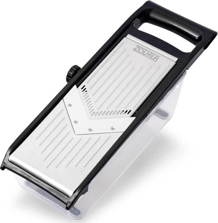 Professional Mandoline slicer for kitchen - Adjustable Vegetable Slicer with Two Extra-Sharp Julienne Blades - Veggie Slicer with Finger Guard and Collection Tray - Potato slicer, Cucumber Slicer