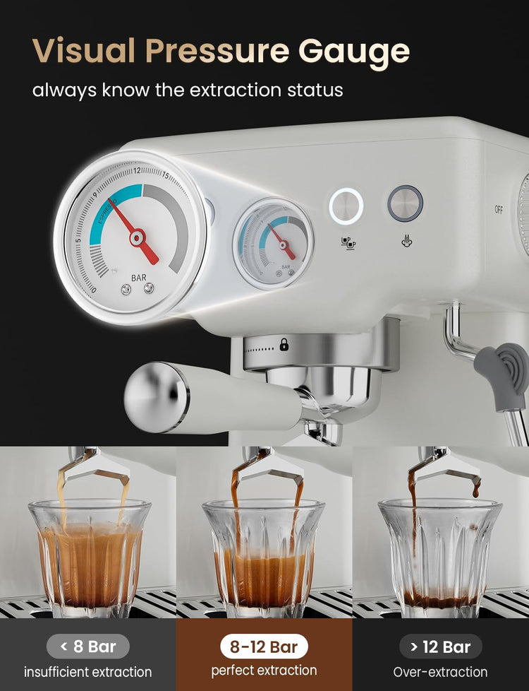 Stainless Steel Espresso Machine with Visible Pressure Guage