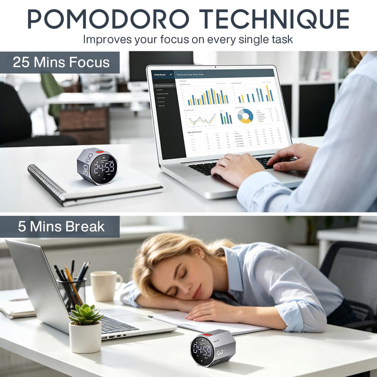 ADHD Pomodoro Timer Metal Gravity Rotation 1.8” LED Large Screen