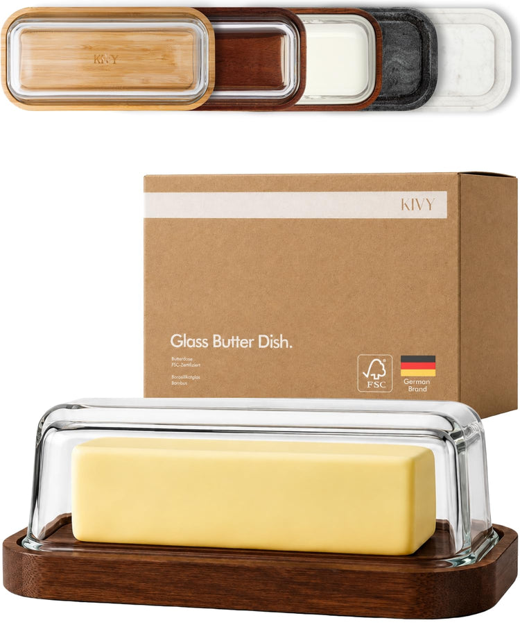 Glass butter dish with airtight lid that keeps butter soft