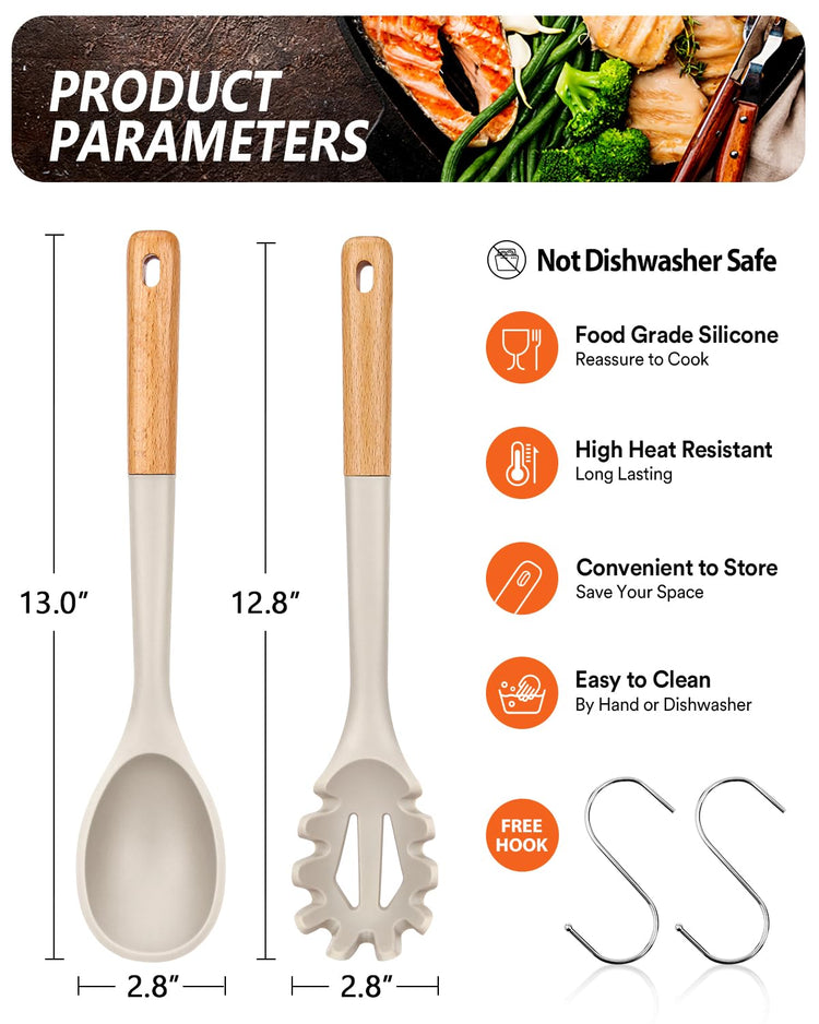 Silicone Pasta Fork and Cooking Spoon Set