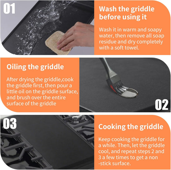 Upgraded Cast Iron WB31X24738 Griddle Replacement for GE Stove – Center Griddle Pan WB31X24998, 19.5"x9.5" Cooktop Griddle Plate, 2pcs Luffa Sponge, Nonstick Flat Top - Nestoria