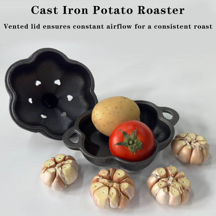 Pre Seasoned Cast Iron Smoker & Garlic Roaster with Airflow Lid