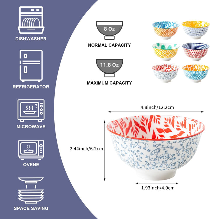 12 Oz Ceramic Small Dessert Bowls Set of 6 (6 Count)