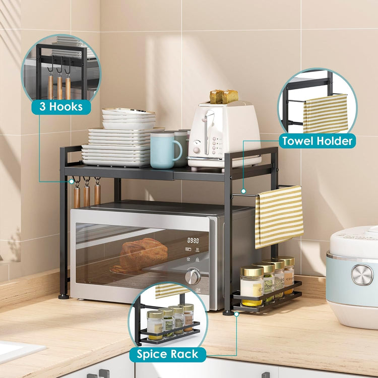 Expandable Microwave Stand Kitchen Countertop Organizer With Storage