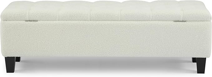 Christopher Knight Home Ottilie Boucle Fabric Storage Ottoman Bench, Wooden Rectangular Ottoman with Storage, Bedroom End of Bed Foot Stool, Entryway Ottoman Footrest, Living Room Extra Seat, White
