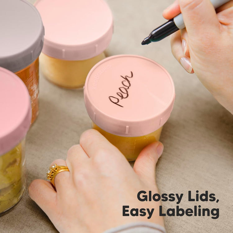 KeaBabies 4pk 8oz & 4pk 4oz Glass Baby Food Containers with Lids - Leak-Proof, Microwavable Small Glass Jars, Baby Purees & Toddler Snack Storage Containers,BPA-Free,Dishwasher & Freezer Safe(Roseate)