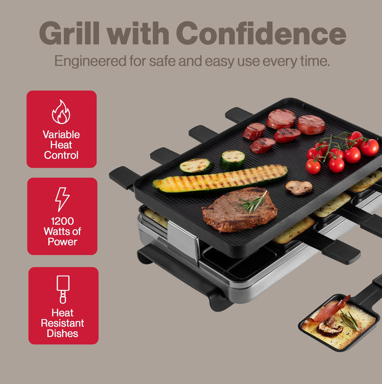 Classic Raclette Party Grill with Reversible Cast Aluminum Non