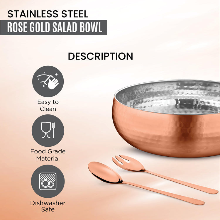 Set of 3 Premium Stainless Steel Salad Mixing Bowl Hammered Finish (3 Count)