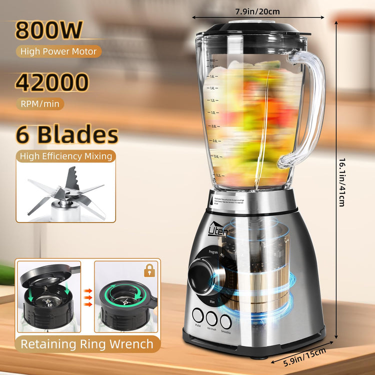 800 Watt Fast Countertop Blender for Smoothies and Shakes