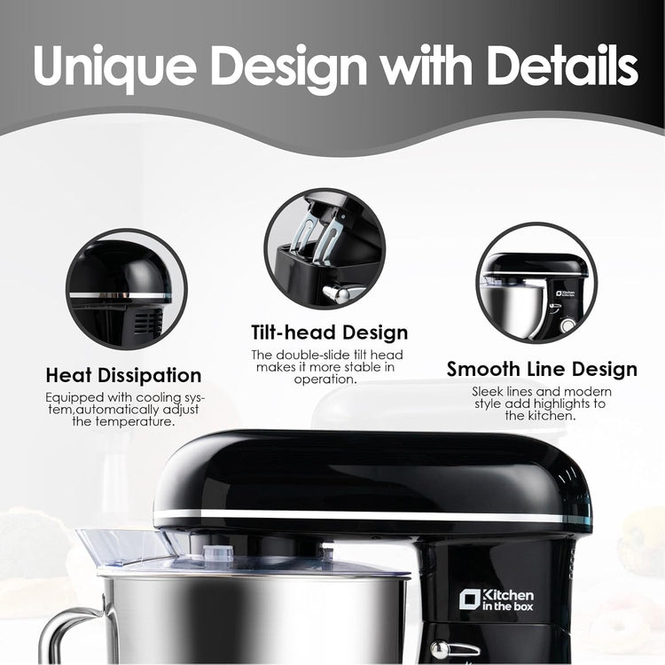 Kitchen in the box Stand Mixer, 900W 8.5QT Kitchen Electric Mixer, 6-Speed Large Capacity Food Mixer for Home Cooks with Egg Whisk, Dough Hook & Flat Beater (Black)