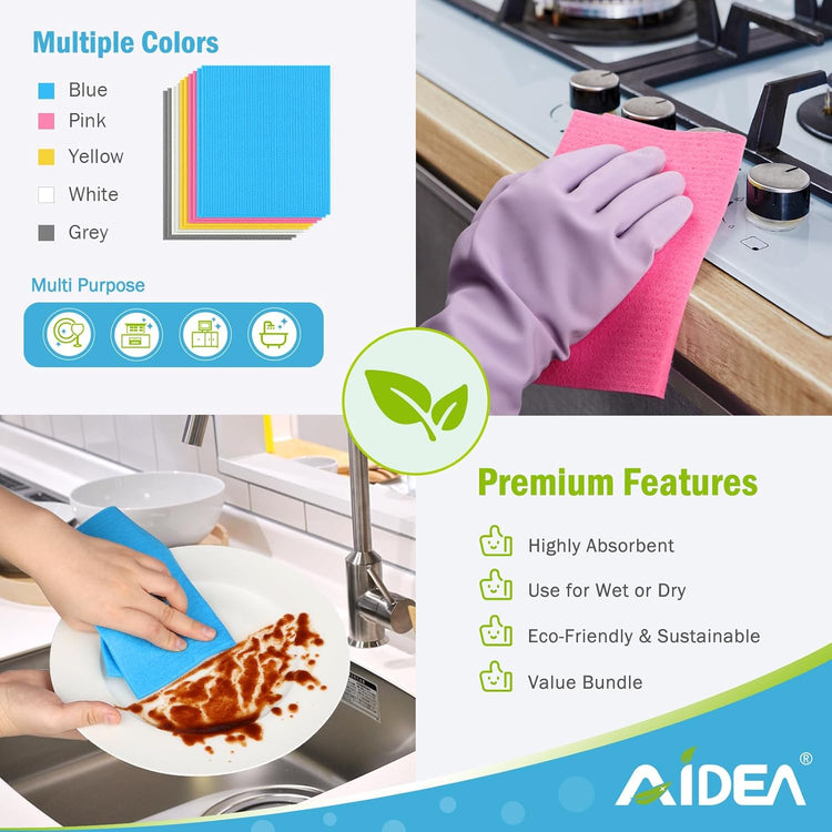 AIDEA Swedish Dishcloths for Kitchen-10PK, Absorbent Sponge Dish Cloth, Dishcloths for Washing Dishes, Reusable Paper Towels Dish Cloths, Swedish Towels for Home, Kitchen, Glass, 7" x 6" - Nestoria