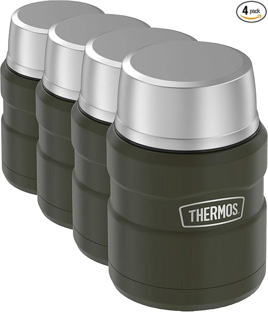 THERMOS Stainless King Vacuum-Insulated Food Jar with Spoon,16 Ounce,Army Green,(Pack of 4)