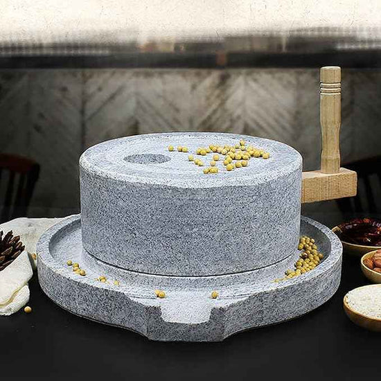Handmade Granite Stone Mill - Manual Grinder for Rice, Coffee, Wheat & Beans - Heat-Free Grinding for Home Use, & Efficient Kitchen Tool
