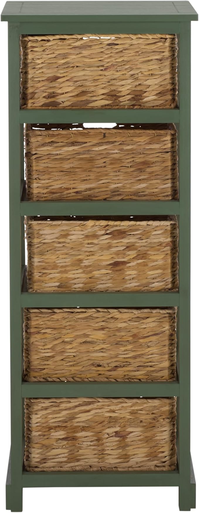 SAFAVIEH Home Collection – Vedette Dusty Green 5-Basket Storage Tower, Natural Rattan Accent Design, Fully Assembled (AMH5739J)