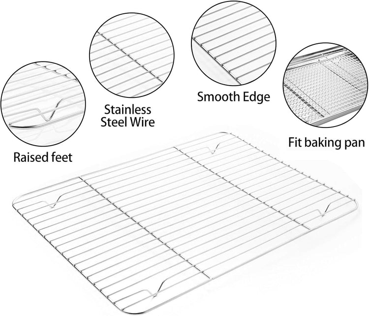 Stainless Steel Baking Sheet Tray Cooling Rack with Silicone Baking Mat Set, Cookie Pan with Cooling Rack, Set of 6 (2 Sheets + 2 Racks + 2 Mats), Size 16 x 12 x 1 Inch, Easy Clean