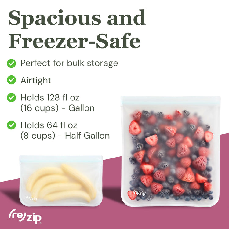 re) zip 4 Gallon & 4 Half-Gallon Bags for Maximum Freshness | 8-Pack Food Storage Bag Kit | BPA-Free, Leakproof, Airtight, and Freezer-Safe PEVA | Ideal for Marinating and BBQ Prep (8 Count)