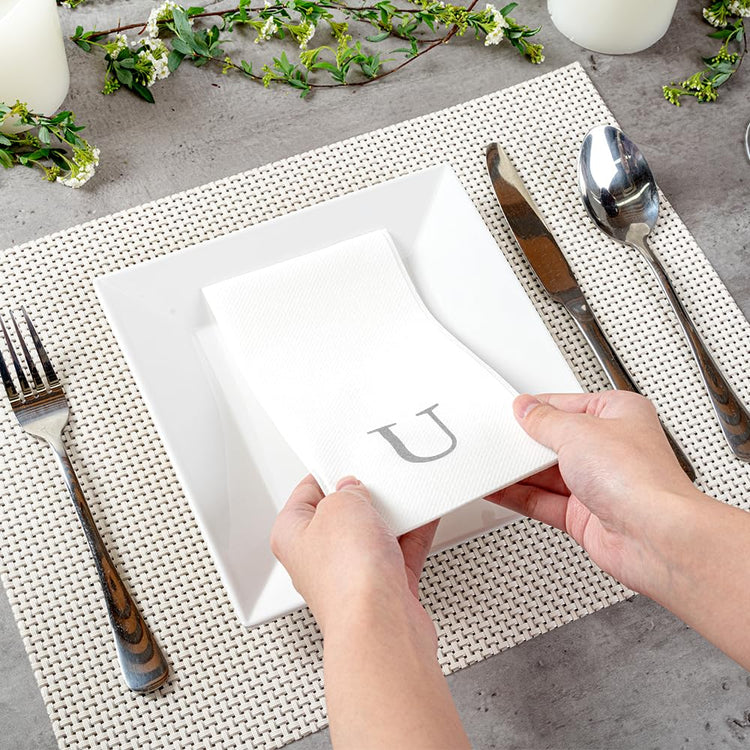 Silver U White Linen Feel Guest Towel Napkin (2000 Count)