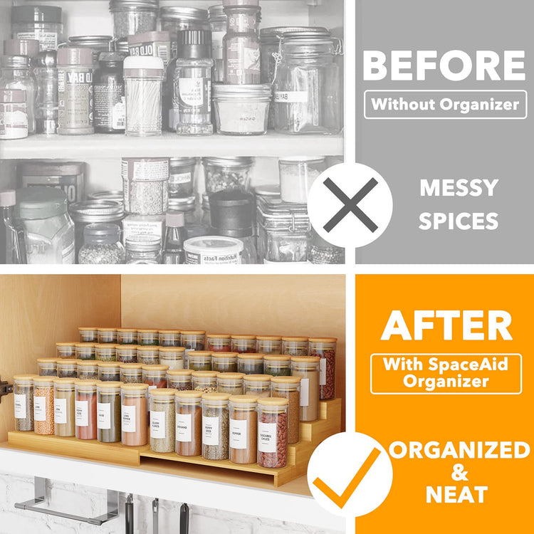 4 Tier Bamboo Spice Rack Organizer for Cabinet