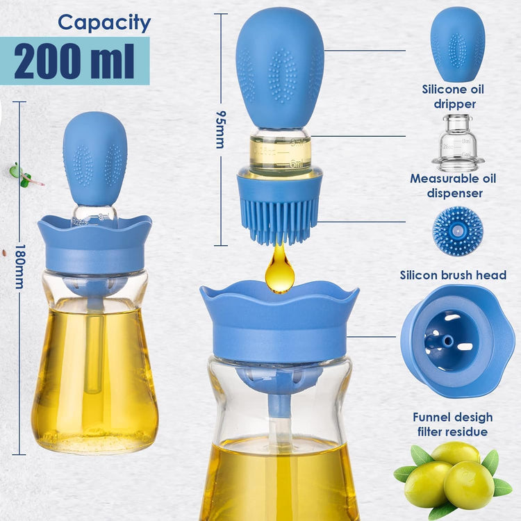 Oil Dispenser with Brush-2Pack 7oz/200ML 2 IN 1 Glass Cooking Oil Dispenser Bottle with Silicone Basting Brush for Kitchen, Oil Storage and Container for Cooking BBQ, Vinegar, Sauce, Air Fryer- Orange