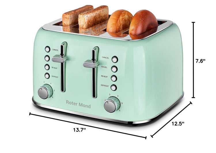 Toaster 4 Slice Retro Stainless Steel with Extra Wide Slots Bagel