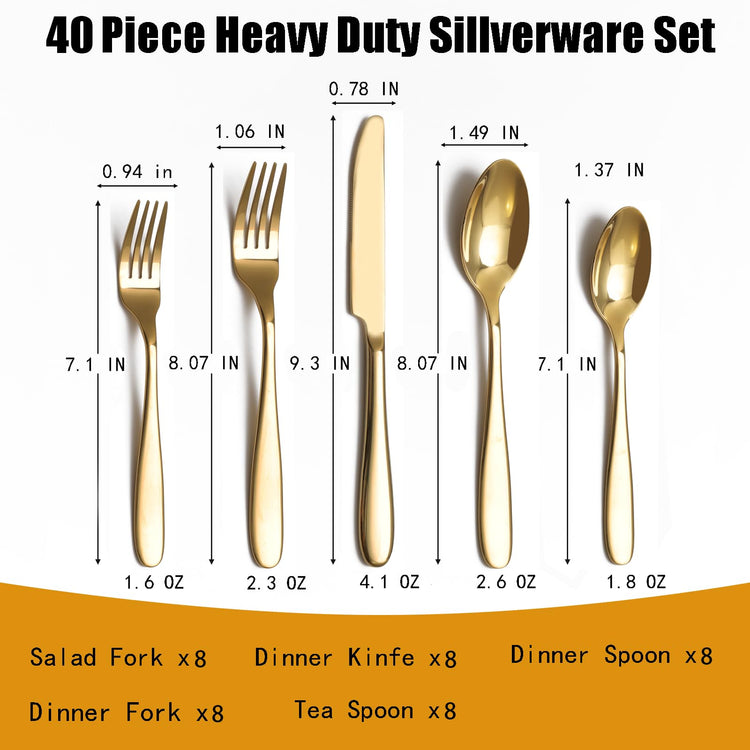 40 Piece Gold Silverware Set (40 Count)