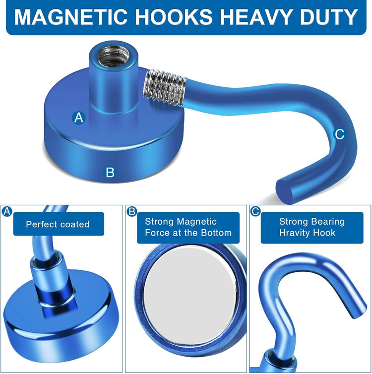 LOVIMAG Cruise Essentials, 40Lbs Blue Cruise Magnets, Magnet Hooks for Cruise Cabin,Strong Magnetic Hooks for Hanging Cruise Lanyard, Fridge, Ceiling, 6 Pack