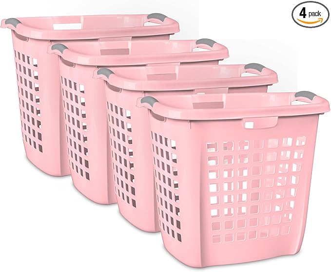 Sterilite 4-Pack Ultra Easy Carry Laundry Basket, Plastic Clothes Hamper Bin w/Comfort Grip Handles & Rim, 2.1 Bushel Capacity, Pink Frost