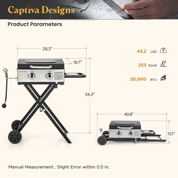 17 Inch 2 Burner Portable Propane Gas Griddle Grill