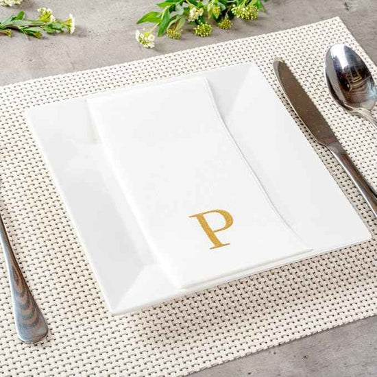 Luxenap 15.8 X 7.9 Inch Linen-Feel Guest Towels, 2000 Lettered Hand Towels - Gold Letter 'P', Sans Serif Font, White Paper Dinner Napkins, airlaid, For Restrooms And Tables