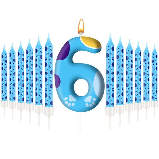 13PCS Blue Dog Paw Birthday Candles Set Cake Topper Numeral Birthday Candles for Boy Girl Dog Paw Decoration (13 Count)